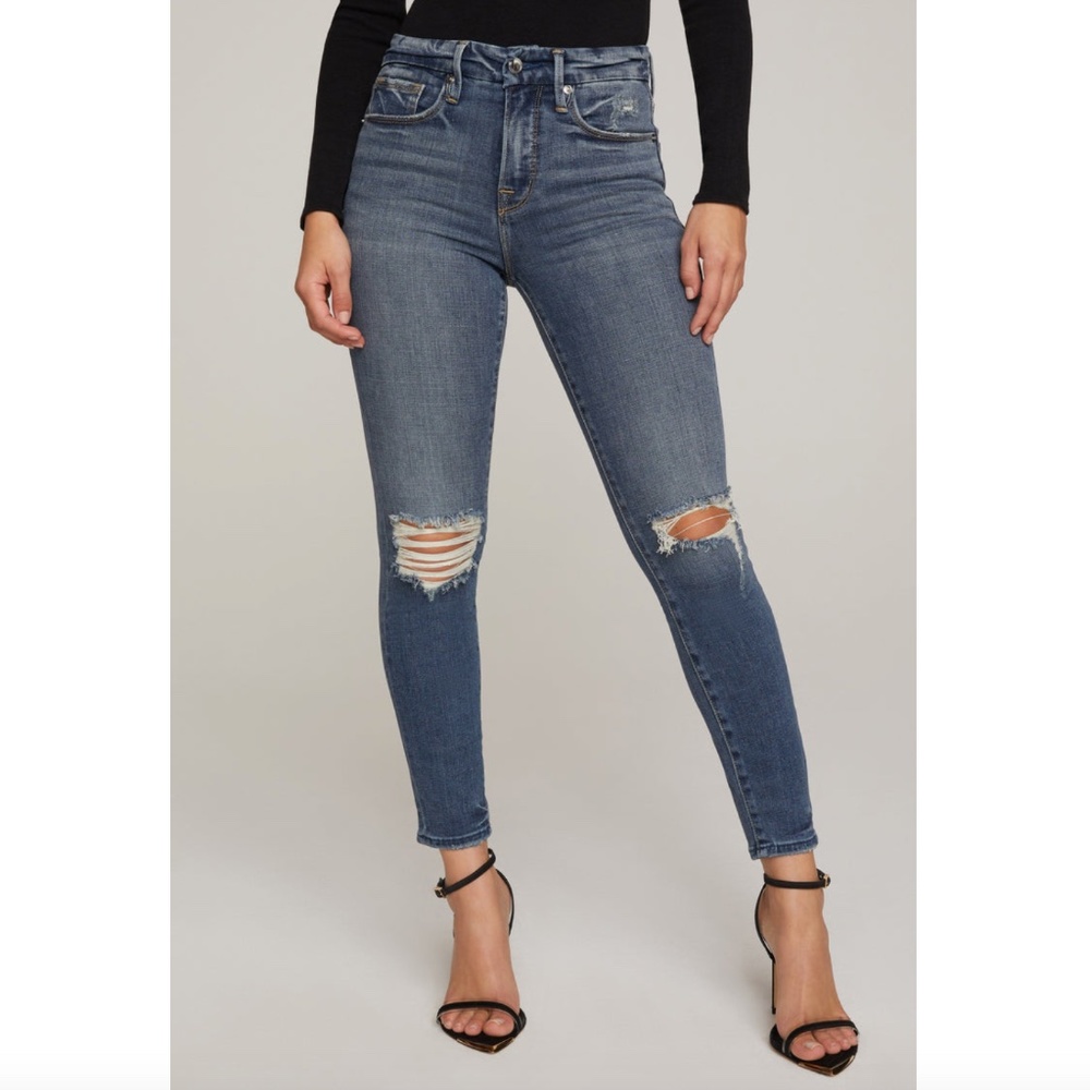 Good American Good Legs Crop Skinny Jeans Raw Hem Distressed Size 2/26